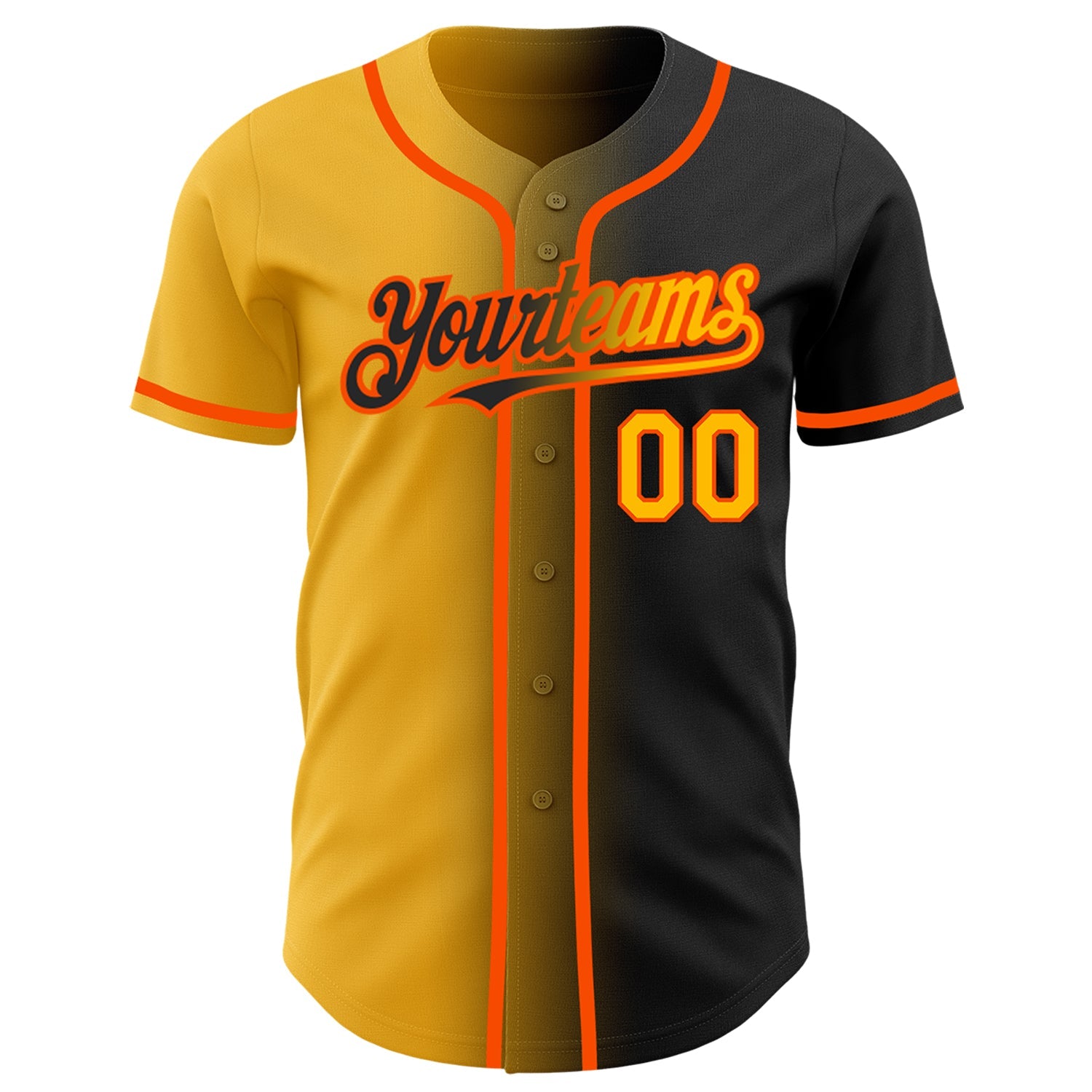 Custom Black Gold-Orange Authentic Gradient Fashion Baseball Jersey view 2