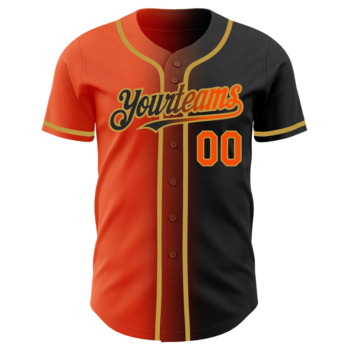 Custom Black Orange-Old Gold Authentic Gradient Fashion Baseball Jersey view 2