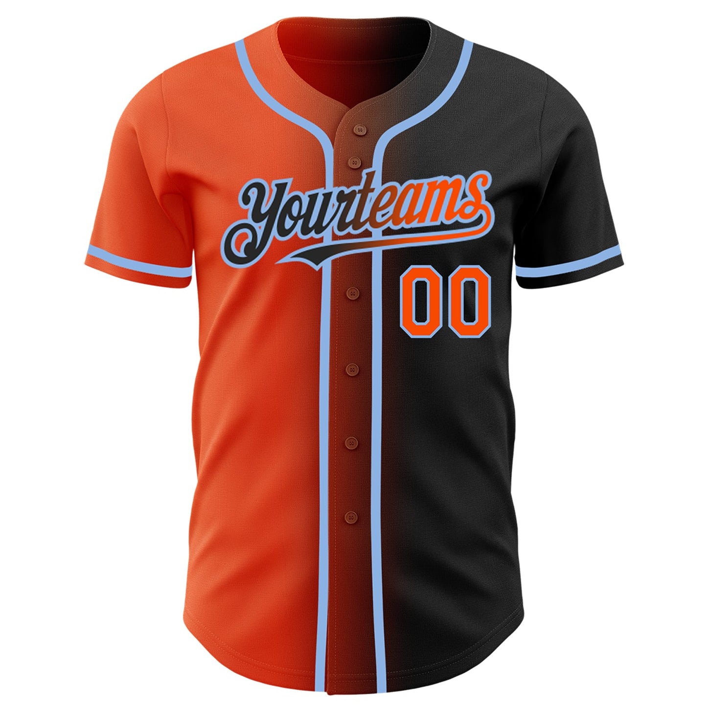 Custom Black Orange-Light Blue Authentic Gradient Fashion Baseball Jersey view 2