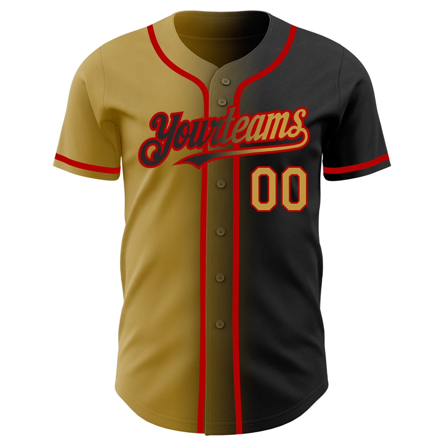 Custom Black Old Gold-Red Authentic Gradient Fashion Baseball Jersey view 2
