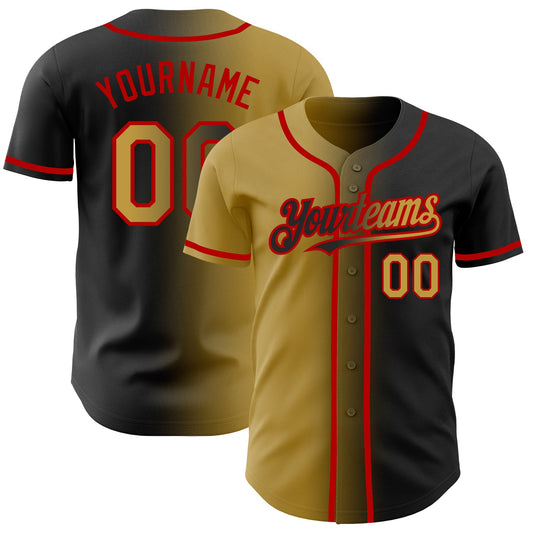 Custom Black Old Gold-Red Authentic Gradient Fashion Baseball Jersey - Main View
