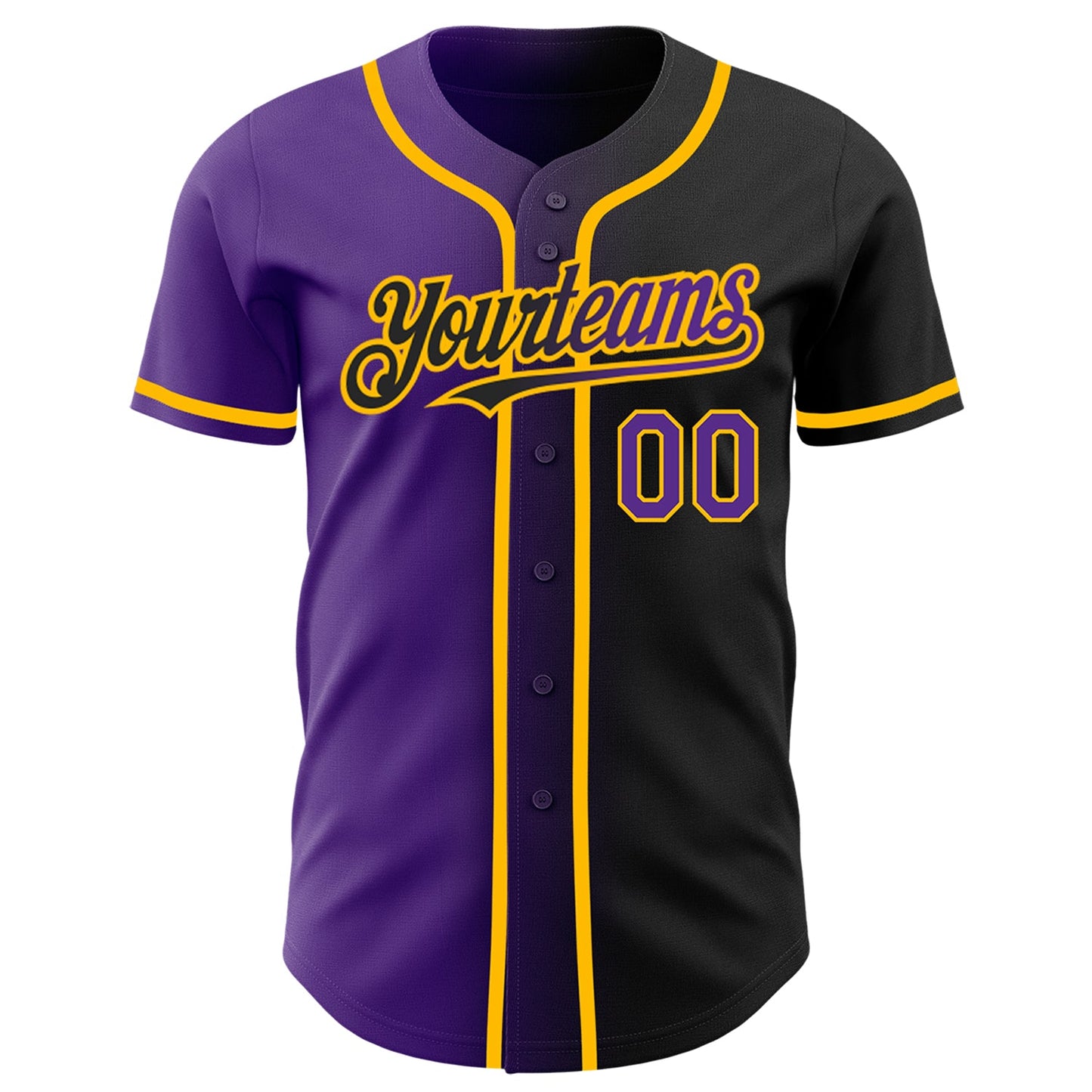 Custom Black Purple-Gold Authentic Gradient Fashion Baseball Jersey view 2