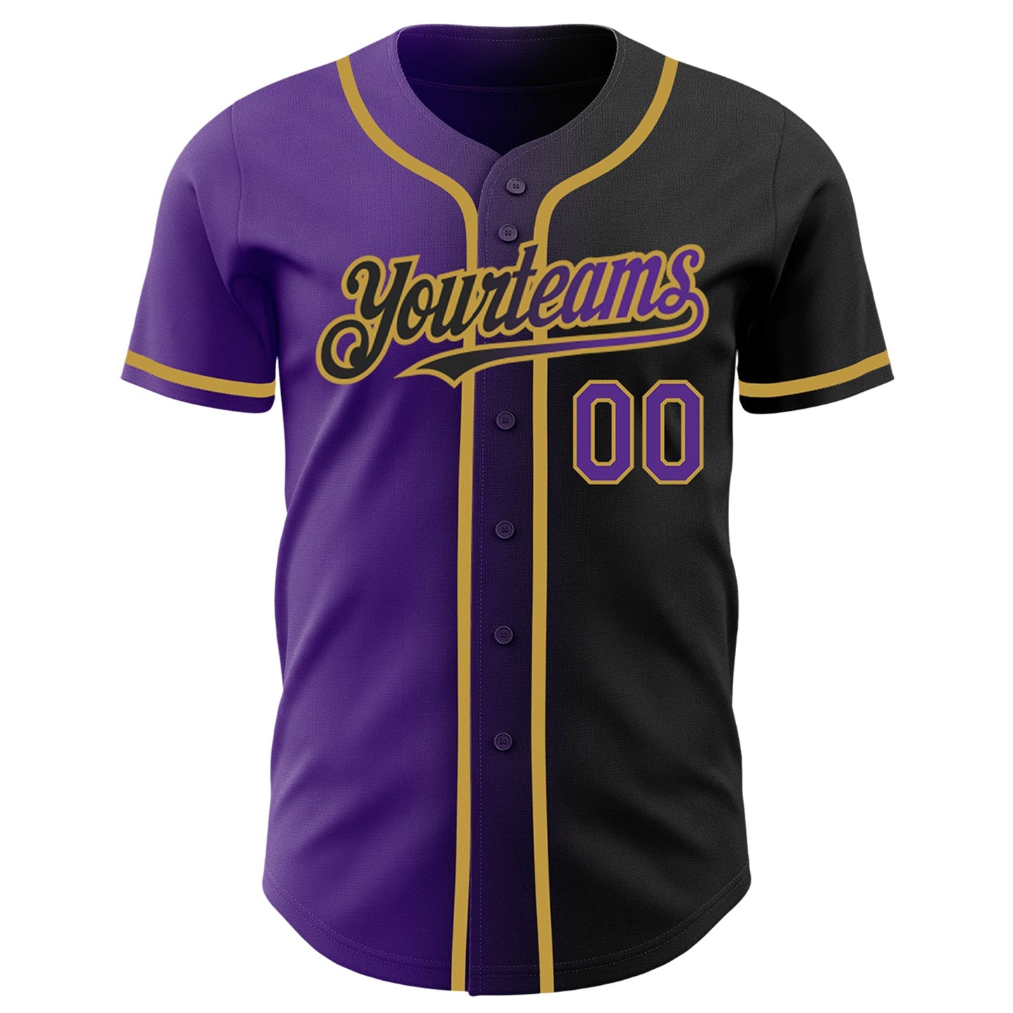 Custom Black Purple-Old Gold Authentic Gradient Fashion Baseball Jersey view 2