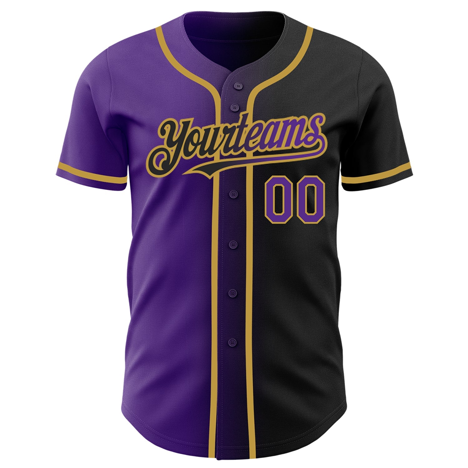 Custom Black Purple-Old Gold Authentic Gradient Fashion Baseball Jersey view 2