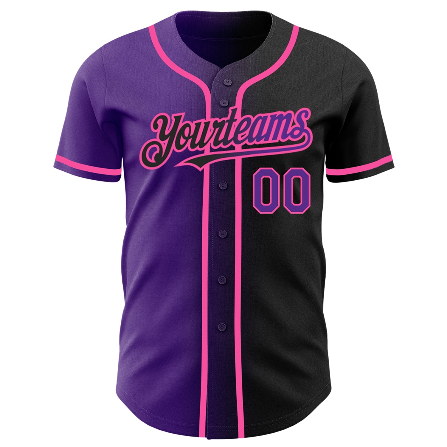 Custom Black Purple-Pink Authentic Gradient Fashion Baseball Jersey view 2