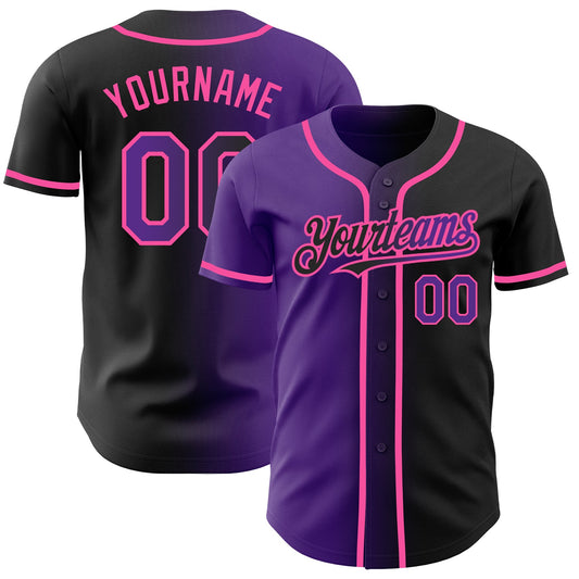 Custom Black Purple-Pink Authentic Gradient Fashion Baseball Jersey - Main View