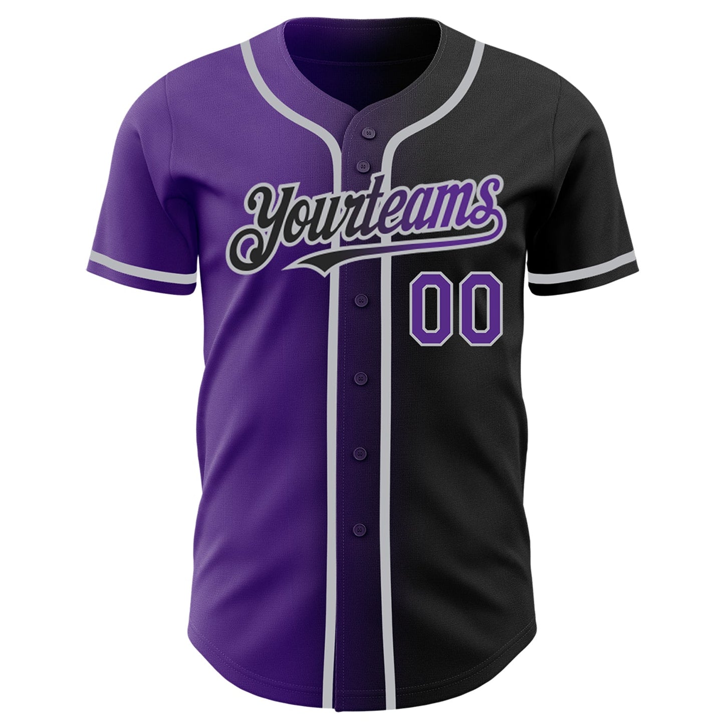 Custom Black Purple-Gray Authentic Gradient Fashion Baseball Jersey view 2