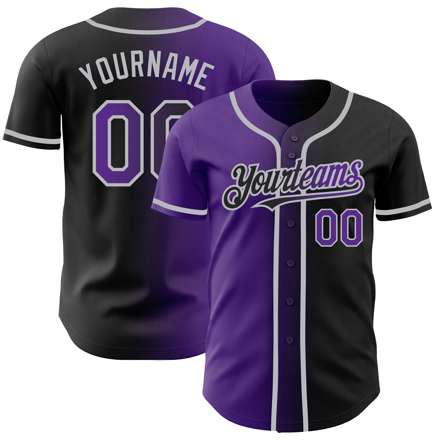 Custom Black Purple-Gray Authentic Gradient Fashion Baseball Jersey - Main View