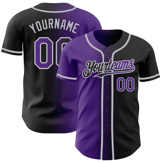 Custom Black Purple-Gray Authentic Gradient Fashion Baseball Jersey - Main View