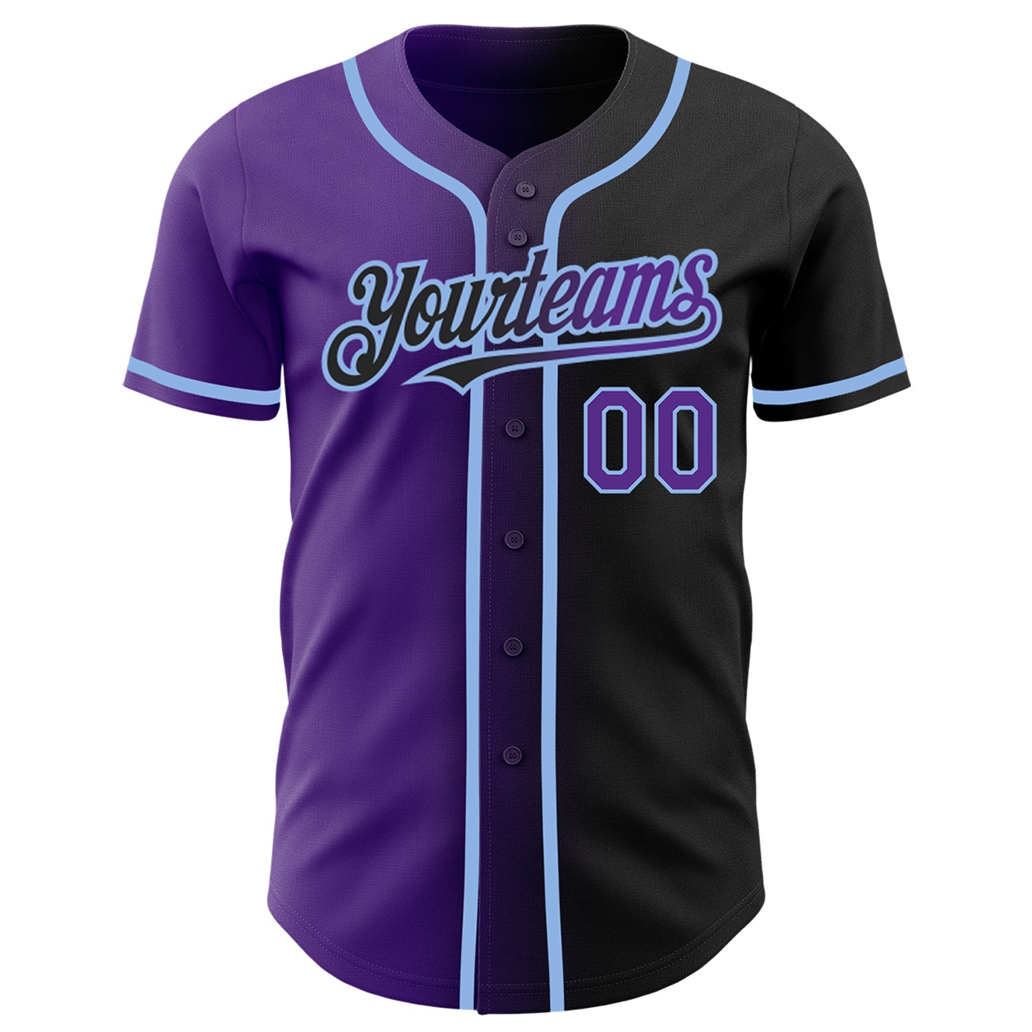 Custom Black Purple-Light Blue Authentic Gradient Fashion Baseball Jersey view 2