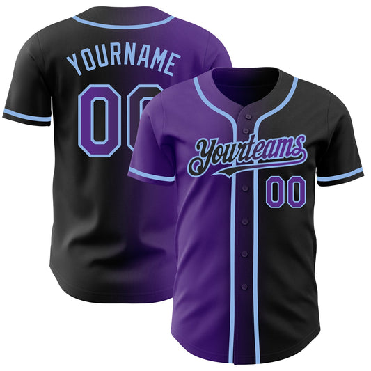 Custom Black Purple-Light Blue Authentic Gradient Fashion Baseball Jersey - Main View