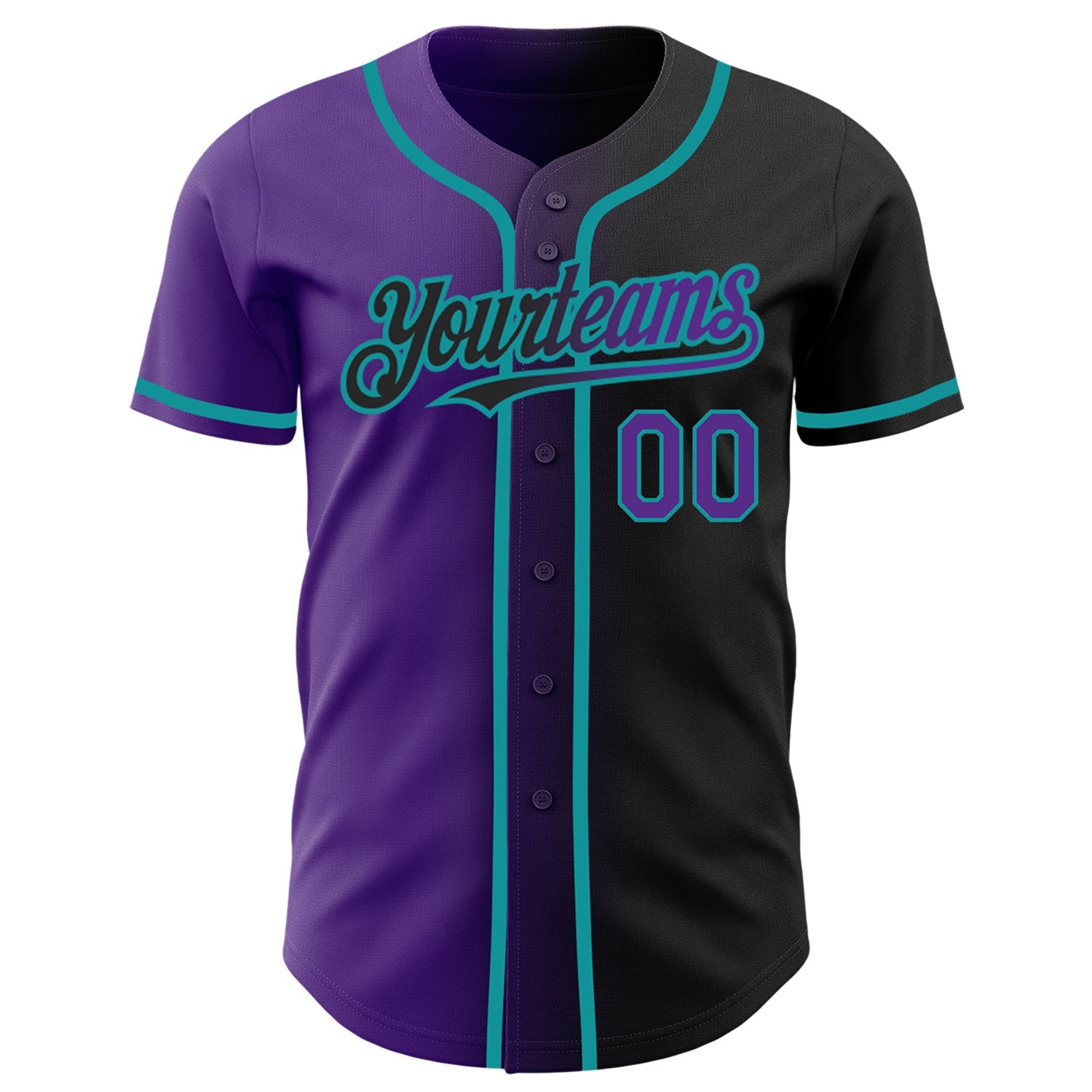 Custom Black Purple-Teal Authentic Gradient Fashion Baseball Jersey view 2