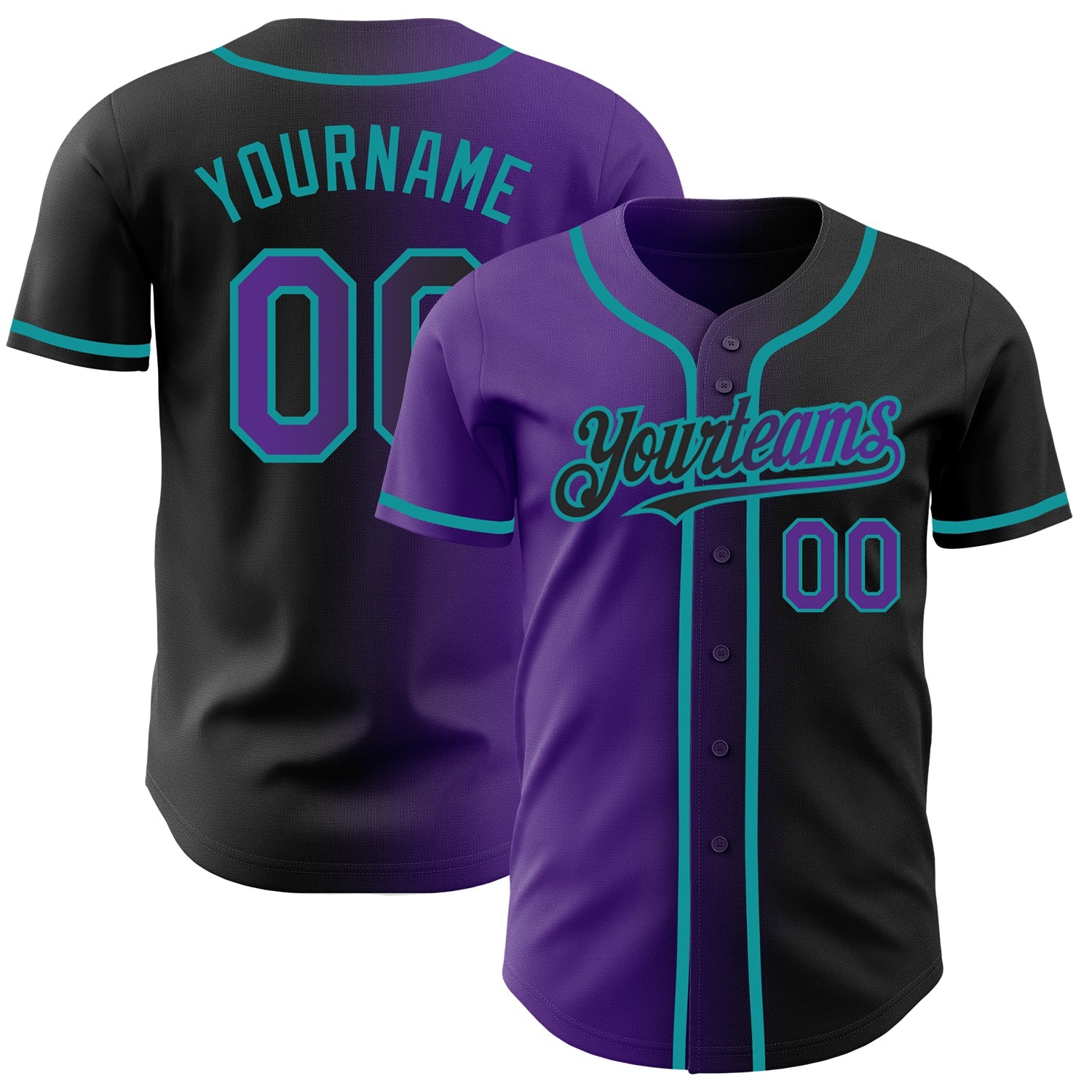 Custom Black Purple-Teal Authentic Gradient Fashion Baseball Jersey - Main View
