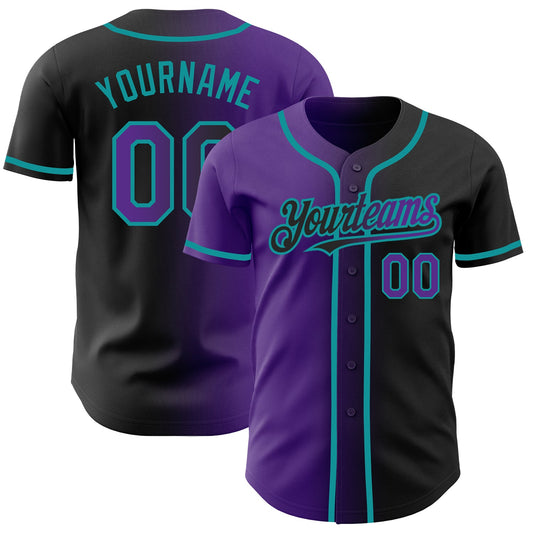 Custom Black Purple-Teal Authentic Gradient Fashion Baseball Jersey - Main View