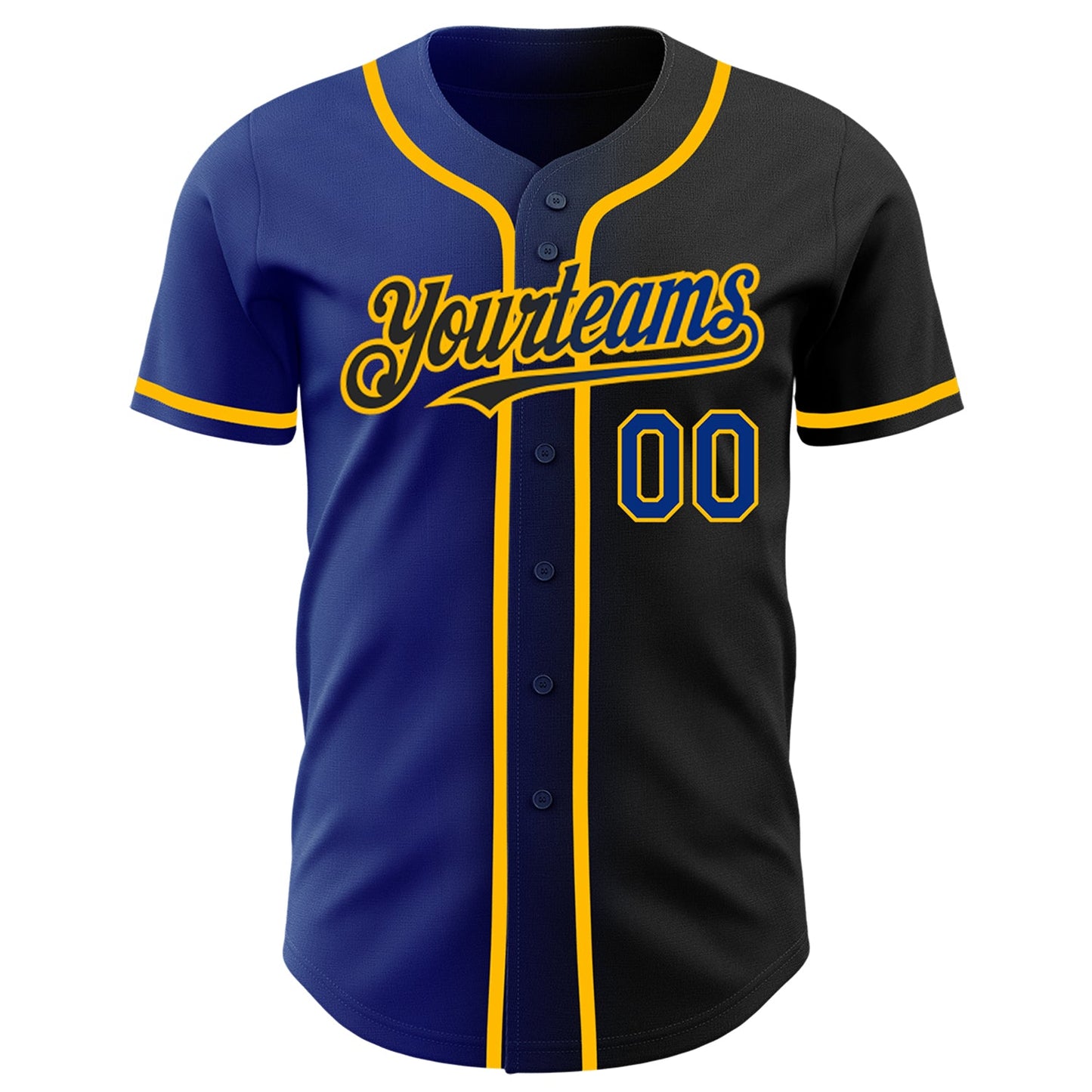 Custom Black Royal-Gold Authentic Gradient Fashion Baseball Jersey view 2