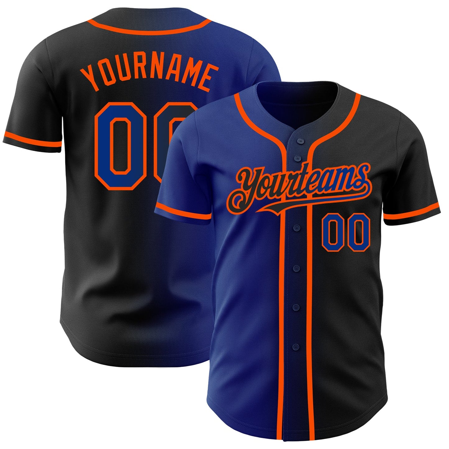 Custom Black Royal-Orange Authentic Gradient Fashion Baseball Jersey - Main View