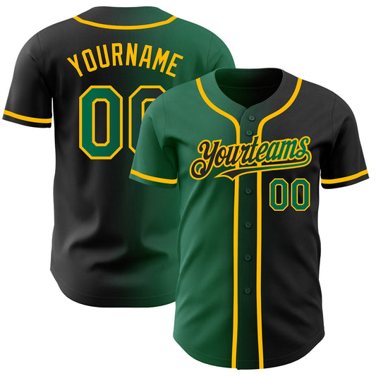 Custom Black Kelly Green-Gold Authentic Gradient Fashion Baseball Jersey - Main View