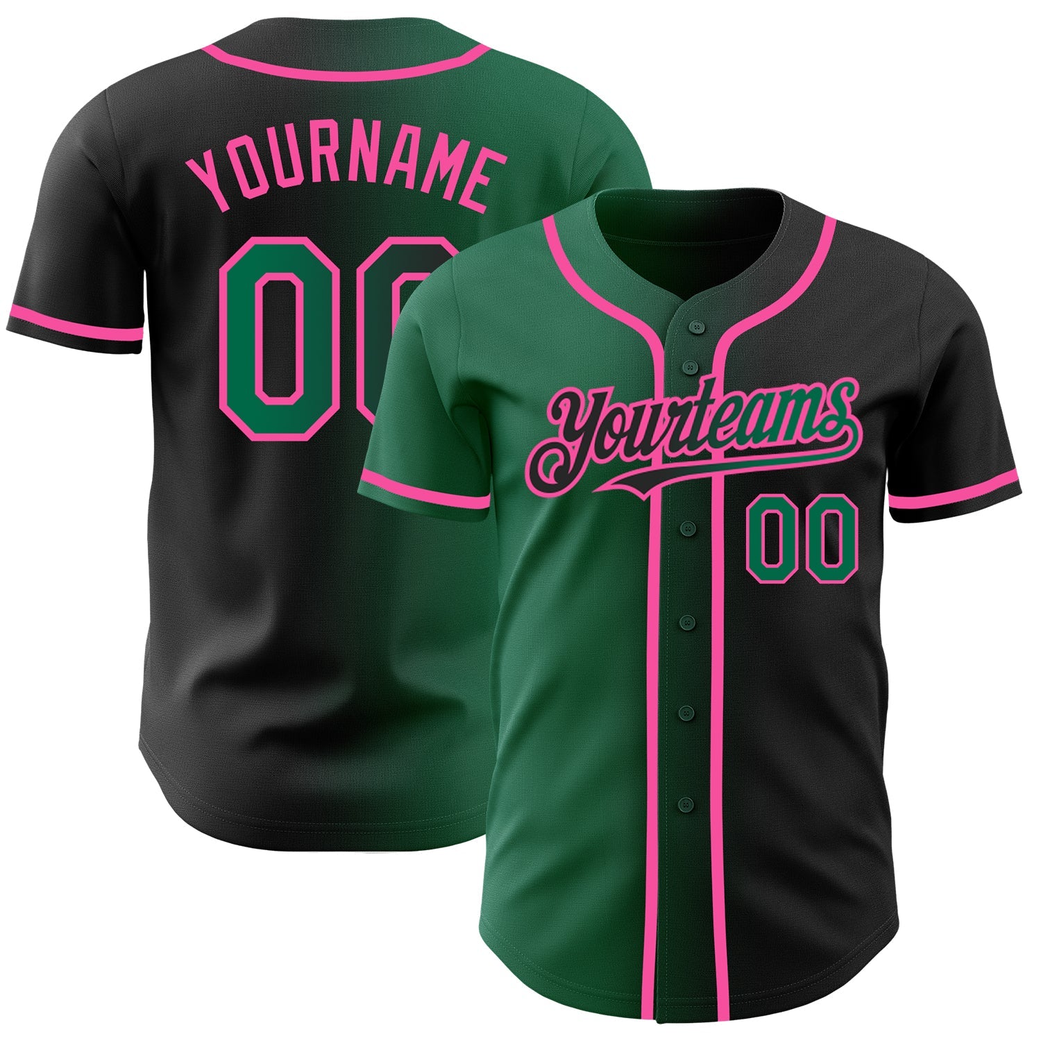 Custom Black Kelly Green-Pink Authentic Gradient Fashion Baseball Jersey - Main View