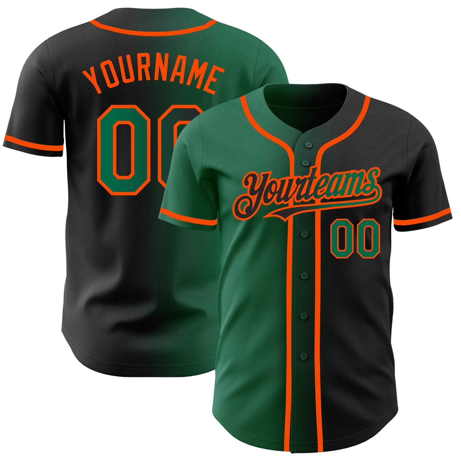 Custom Black Kelly Green-Orange Authentic Gradient Fashion Baseball Jersey - Main View