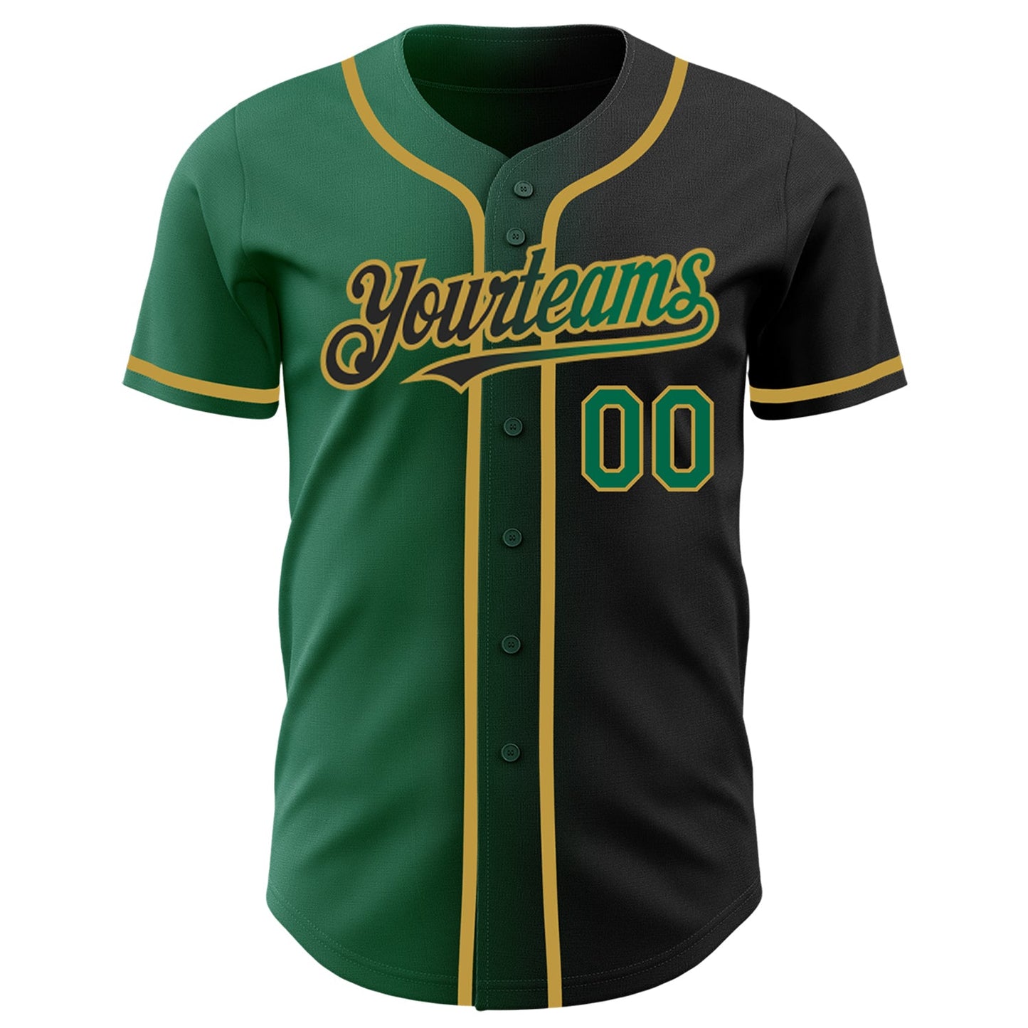 Custom Black Kelly Green-Old Gold Authentic Gradient Fashion Baseball Jersey view 2