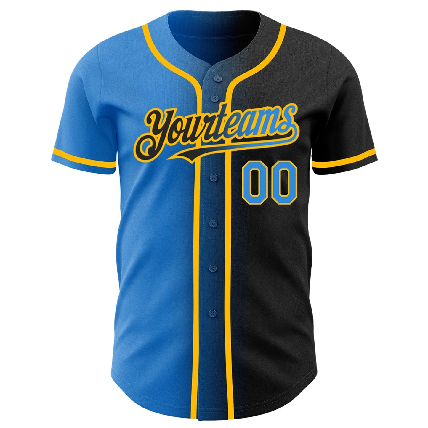 Custom Black Electric Blue-Gold Authentic Gradient Fashion Baseball Jersey view 2