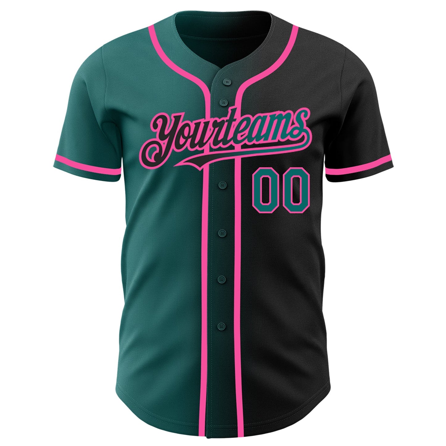 Custom Black Teal-Pink Authentic Gradient Fashion Baseball Jersey view 3