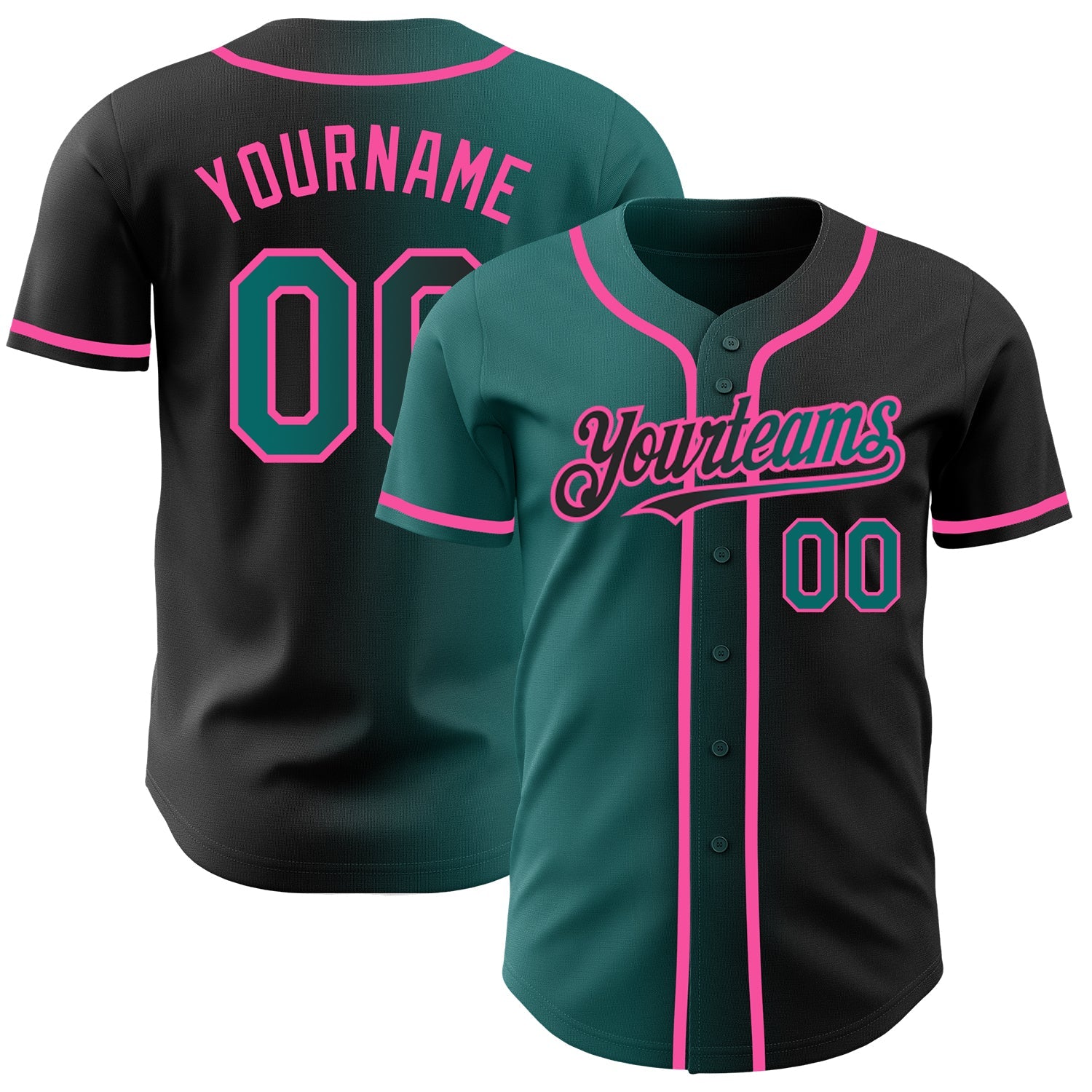 Custom Black Teal-Pink Authentic Gradient Fashion Baseball Jersey - Main View