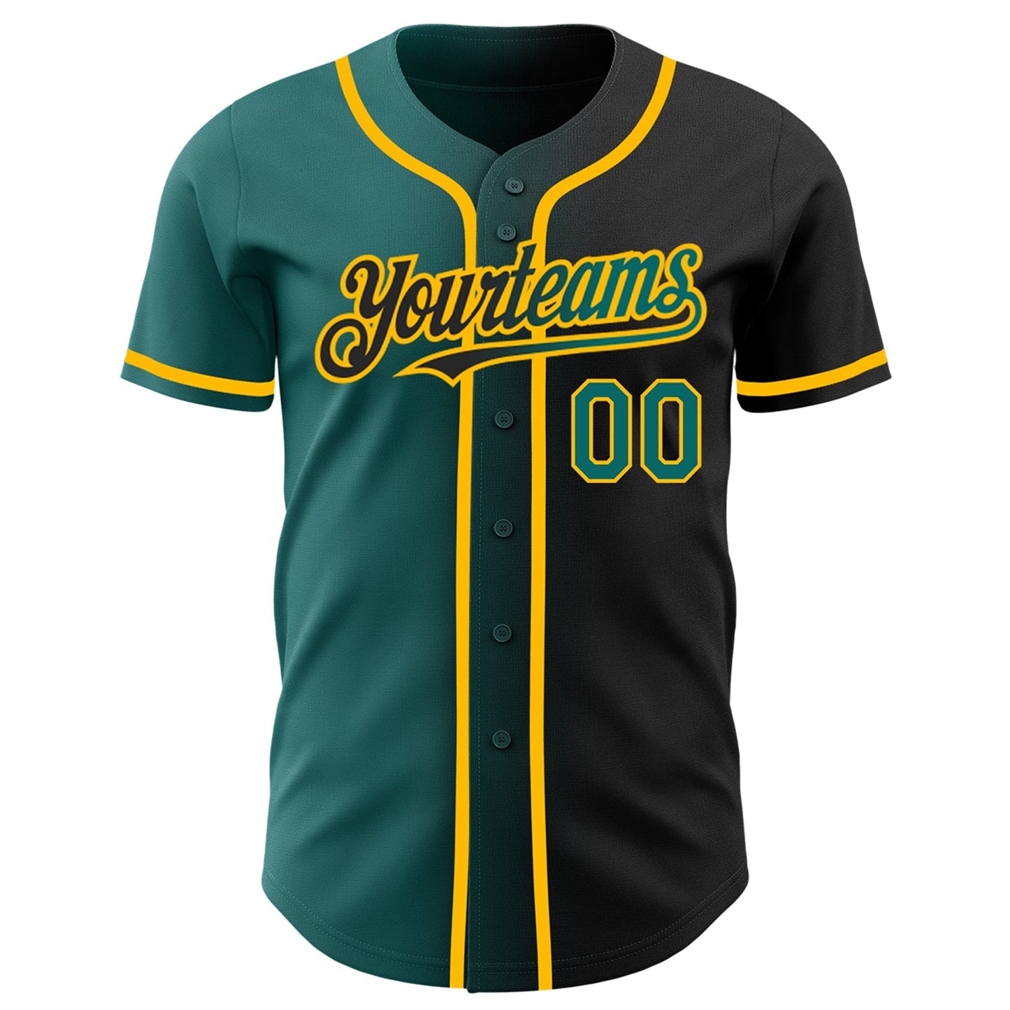 Custom Black Teal-Gold Authentic Gradient Fashion Baseball Jersey view 2