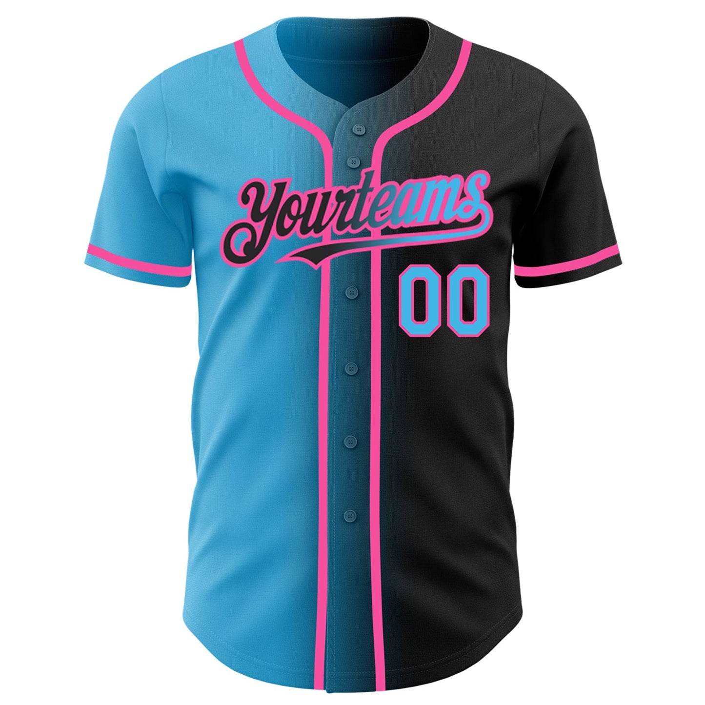 Custom Black Sky Blue-Pink Authentic Gradient Fashion Baseball Jersey view 2
