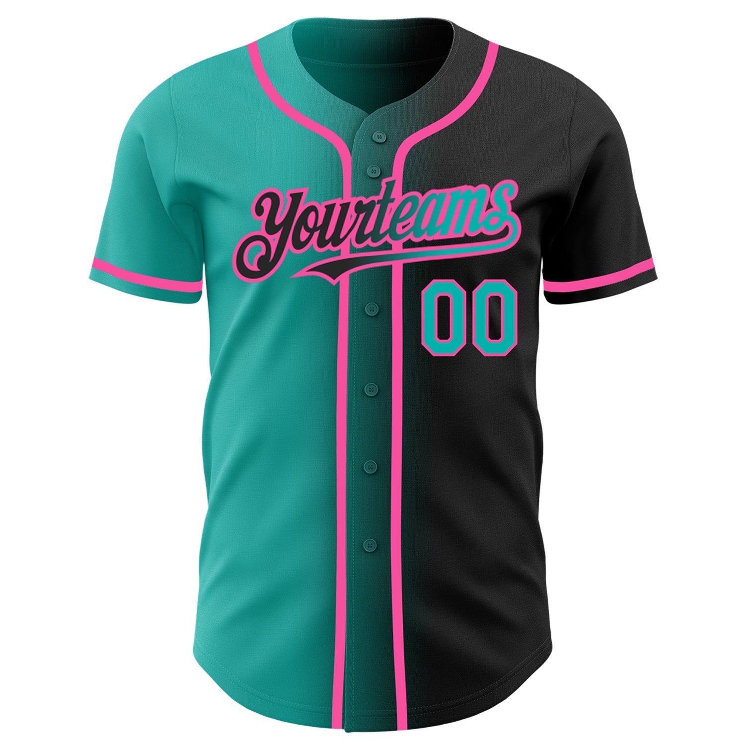 Custom Black Aqua-Pink Authentic Gradient Fashion Baseball Jersey view 2