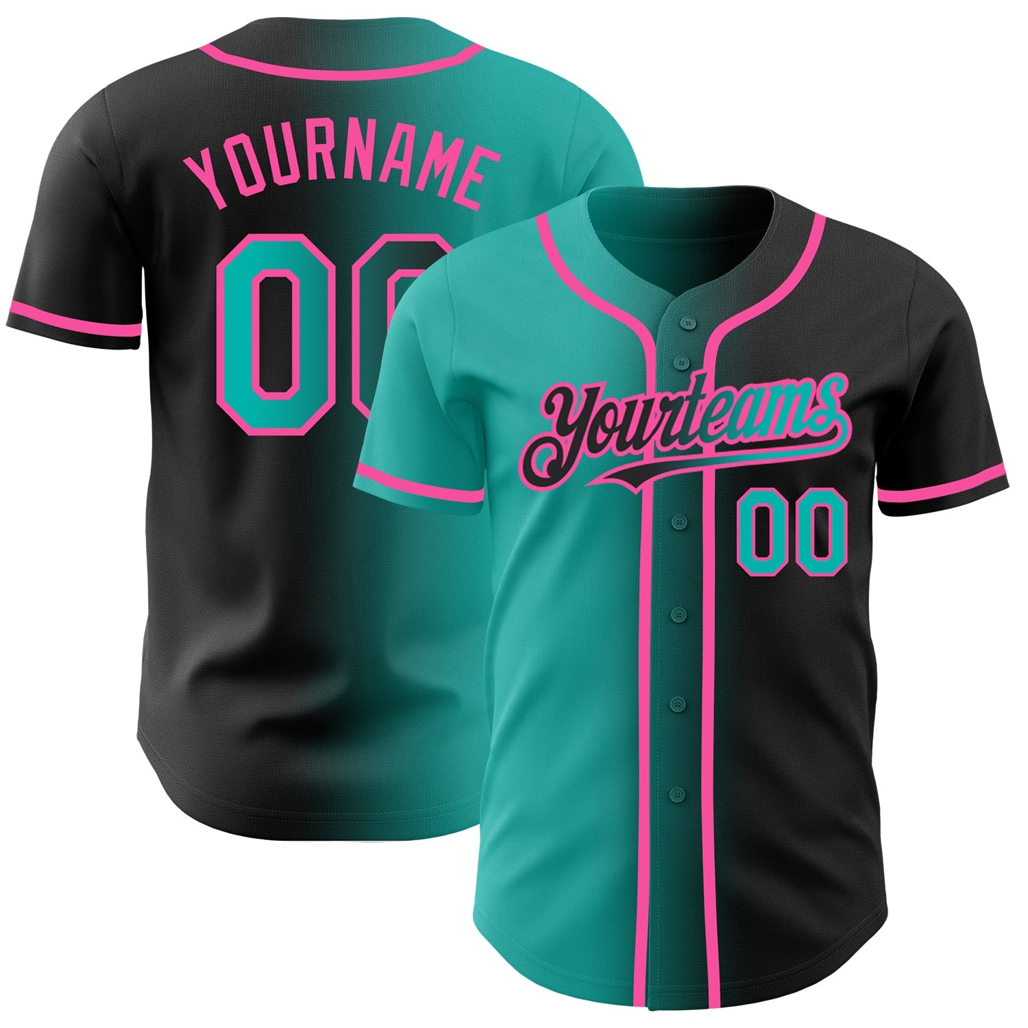 Custom Black Aqua-Pink Authentic Gradient Fashion Baseball Jersey - Main View