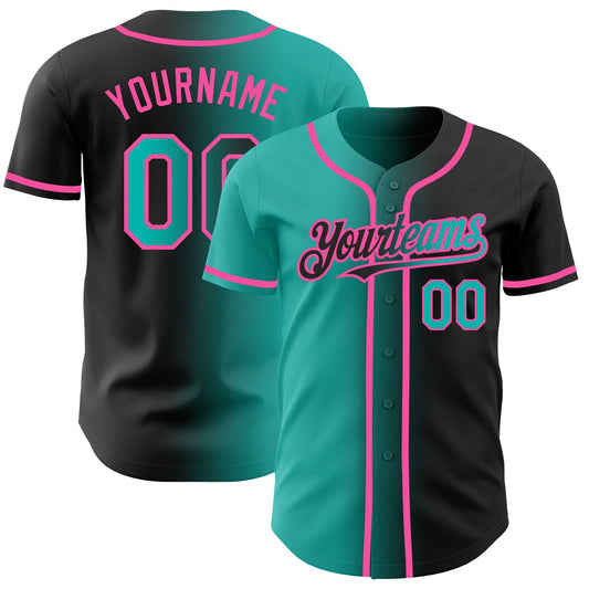Custom Black Aqua-Pink Authentic Gradient Fashion Baseball Jersey - Main View