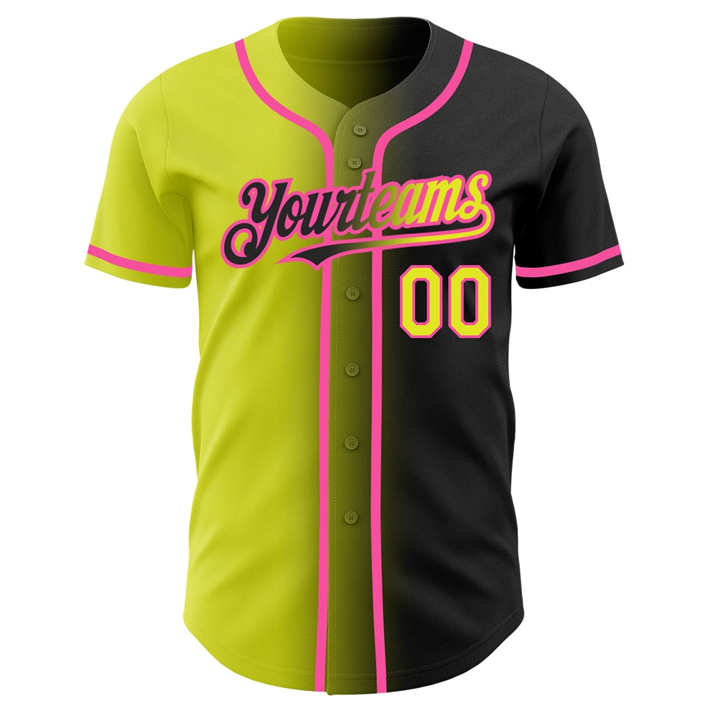 Custom Black Neon Yellow-Pink Authentic Gradient Fashion Baseball Jersey view 2