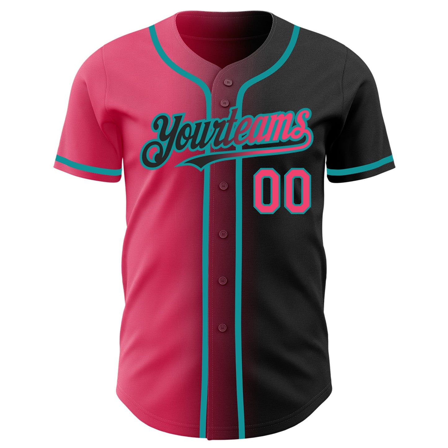 Custom Black Neon Pink-Teal Authentic Gradient Fashion Baseball Jersey view 2