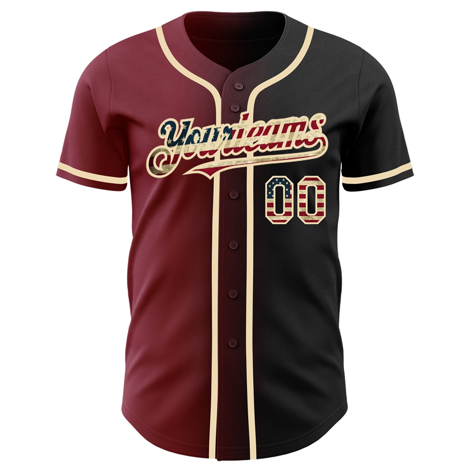 Custom Black Vintage USA Flag Crimson-City Cream Authentic Gradient Fashion Baseball Jersey view 2