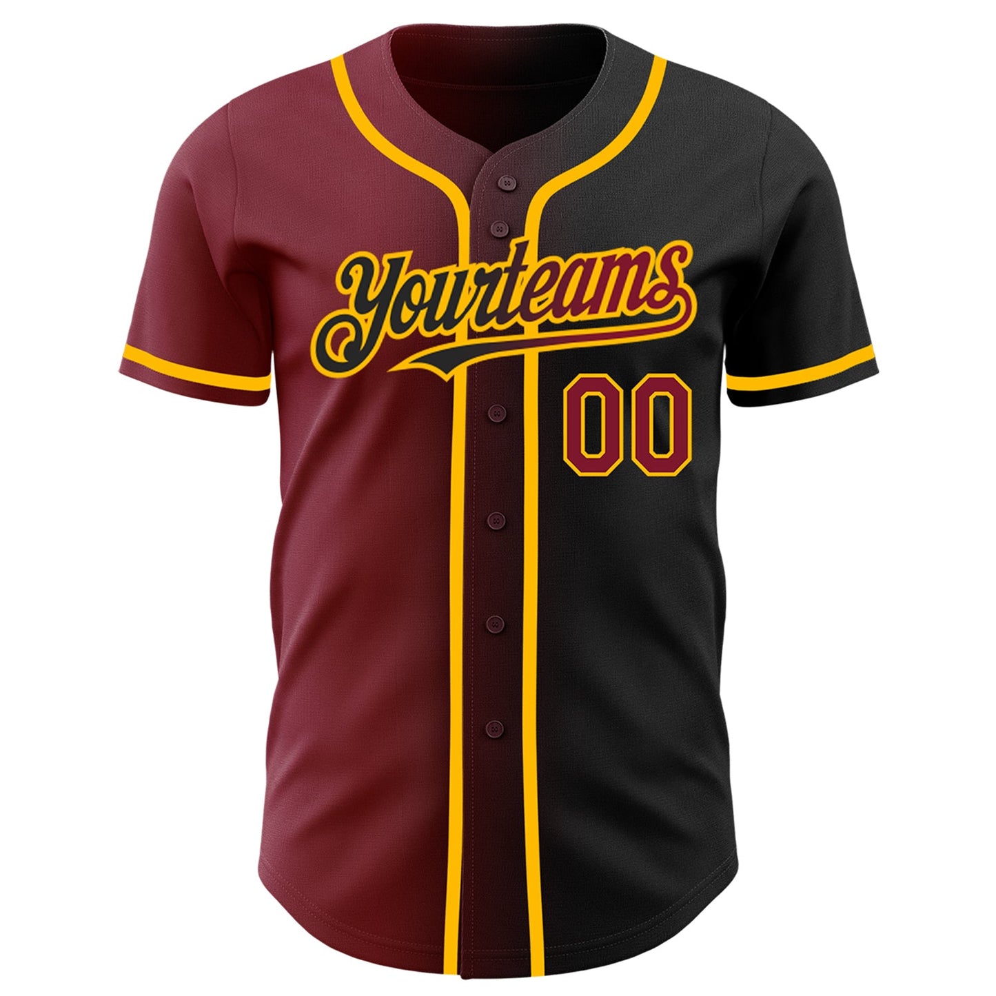 Custom Black Crimson-Gold Authentic Gradient Fashion Baseball Jersey view 2