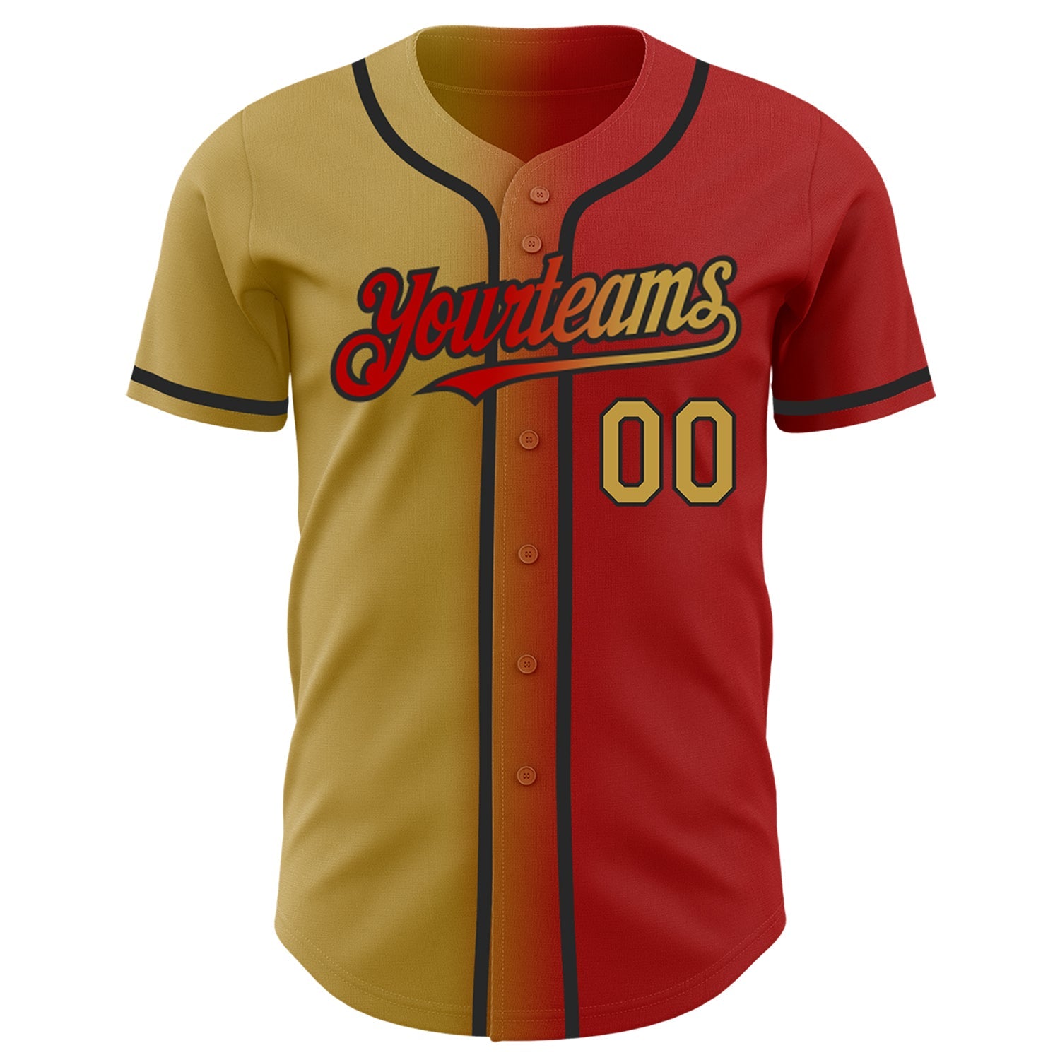 Custom Red Old Gold-Black Authentic Gradient Fashion Baseball Jersey view 2