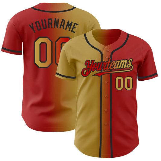 Custom Red Old Gold-Black Authentic Gradient Fashion Baseball Jersey - Main View
