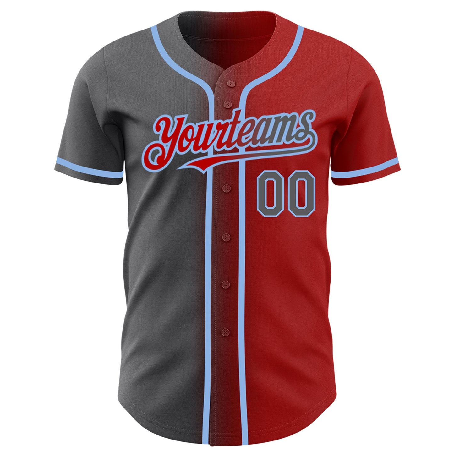 Custom Red Steel Gray-Light Blue Authentic Gradient Fashion Baseball Jersey view 2