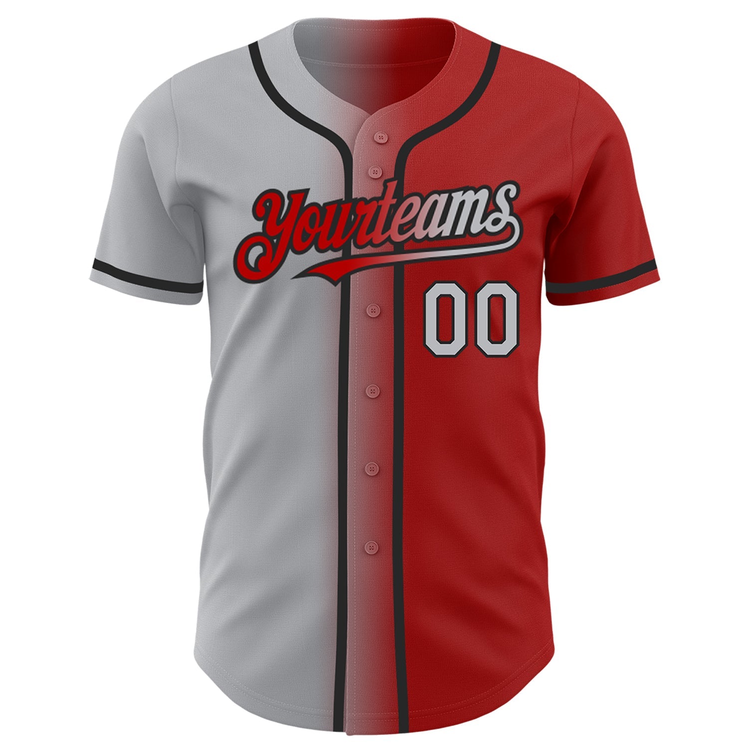 Custom Red Gray-Black Authentic Gradient Fashion Baseball Jersey view 2