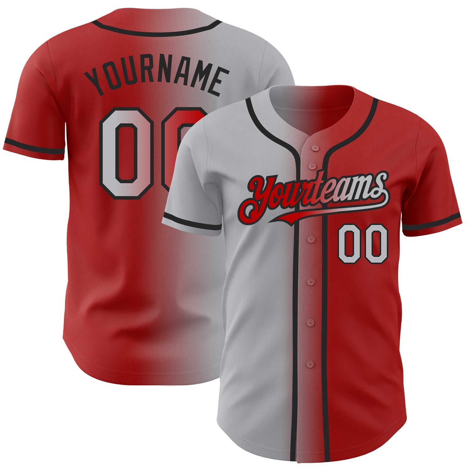 Custom Red Gray-Black Authentic Gradient Fashion Baseball Jersey - Main View
