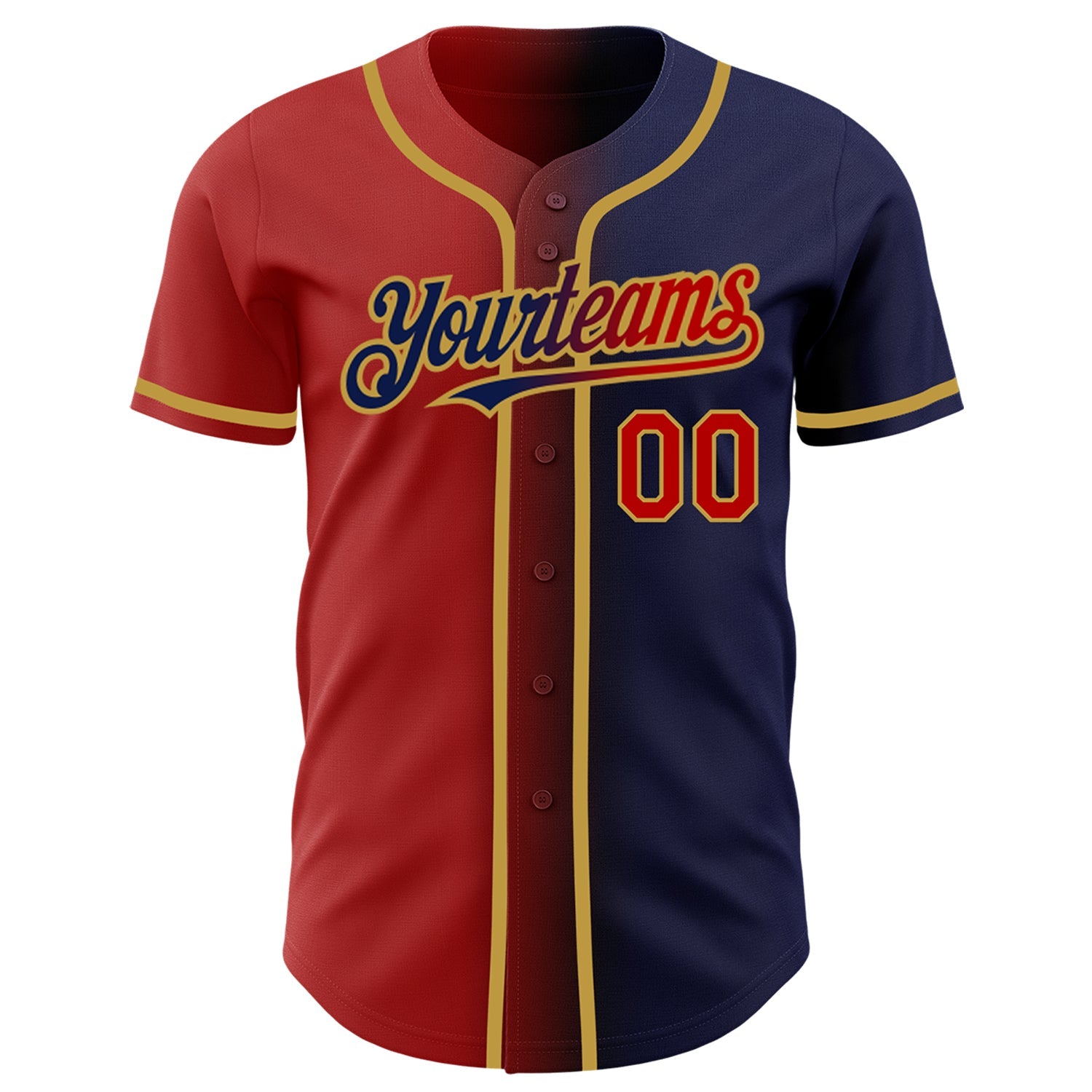 Custom Navy Red-Old Gold Authentic Gradient Fashion Baseball Jersey view 2