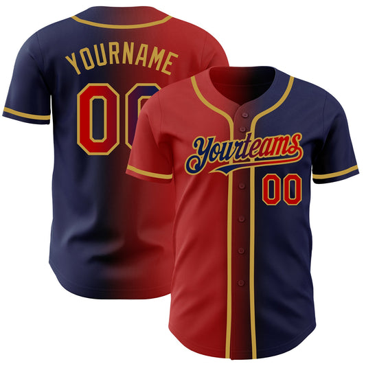 Custom Navy Red-Old Gold Authentic Gradient Fashion Baseball Jersey - Main View