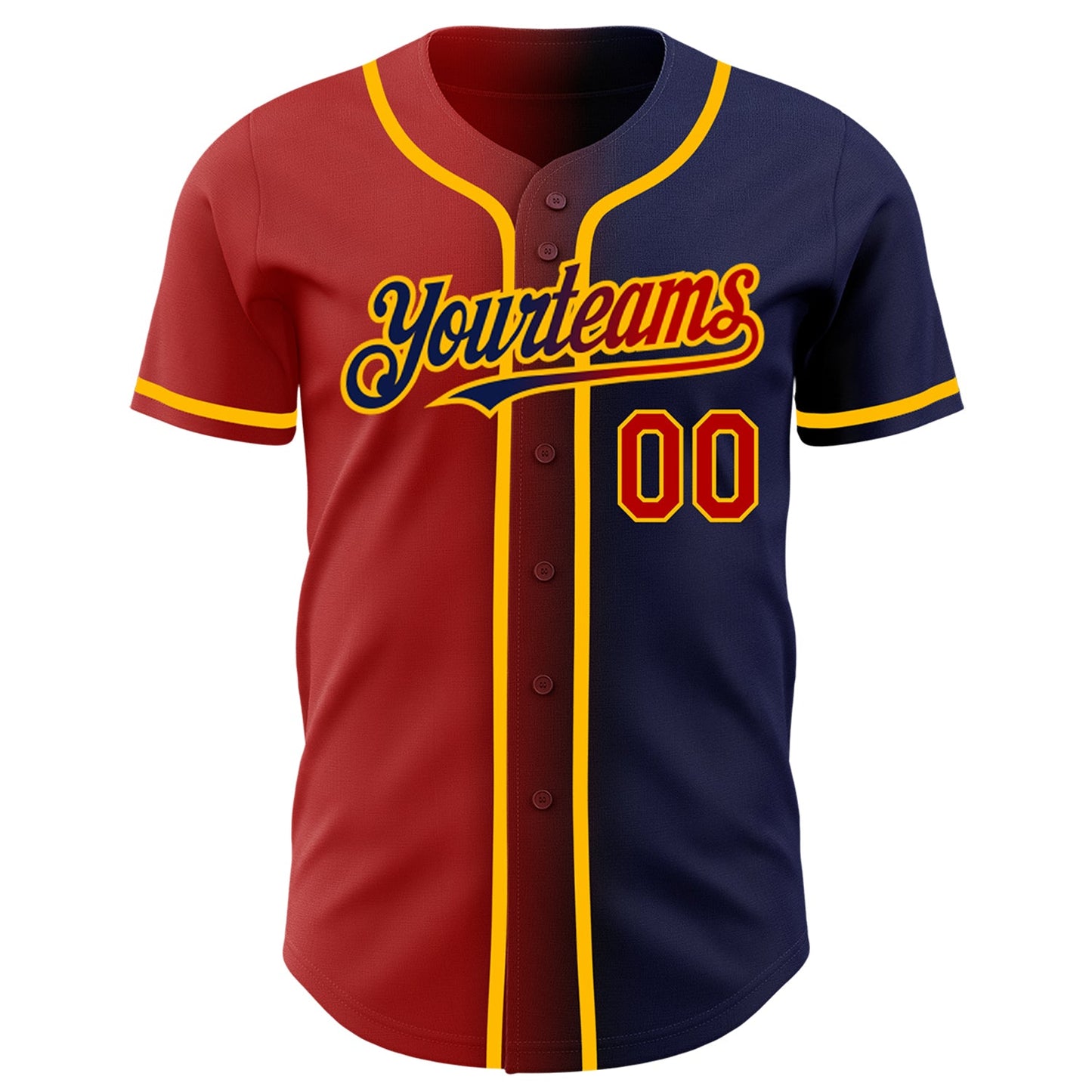 Custom Navy Red-Gold Authentic Gradient Fashion Baseball Jersey view 2