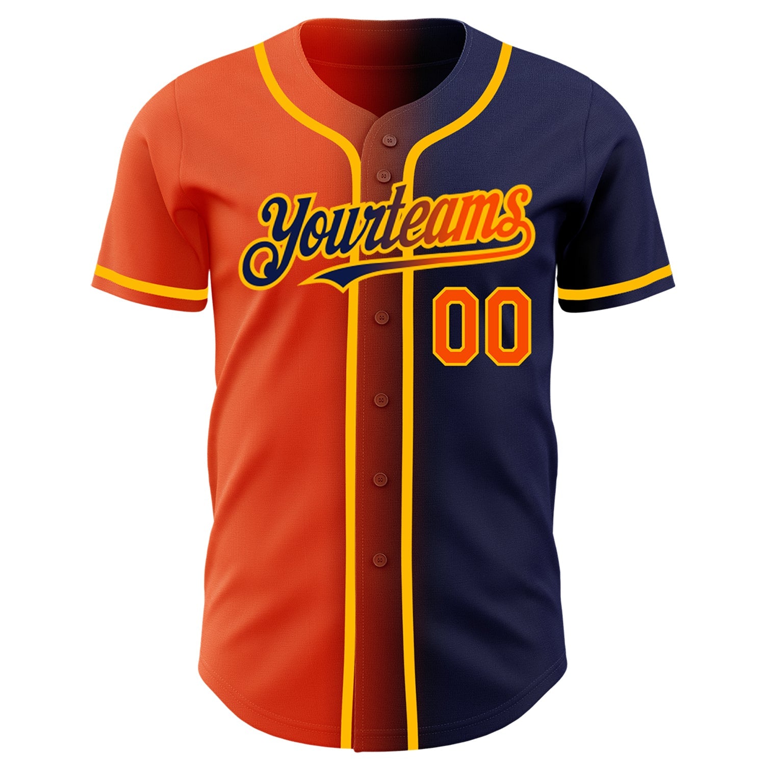 Custom Navy Orange-Gold Authentic Gradient Fashion Baseball Jersey view 2