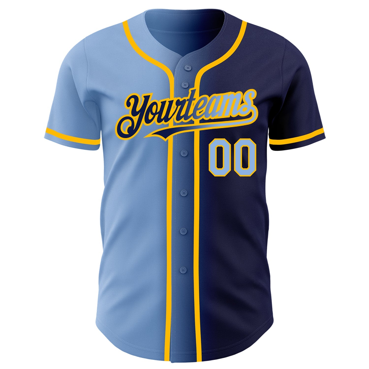 Custom Navy Light Blue-Gold Authentic Gradient Fashion Baseball Jersey view 2