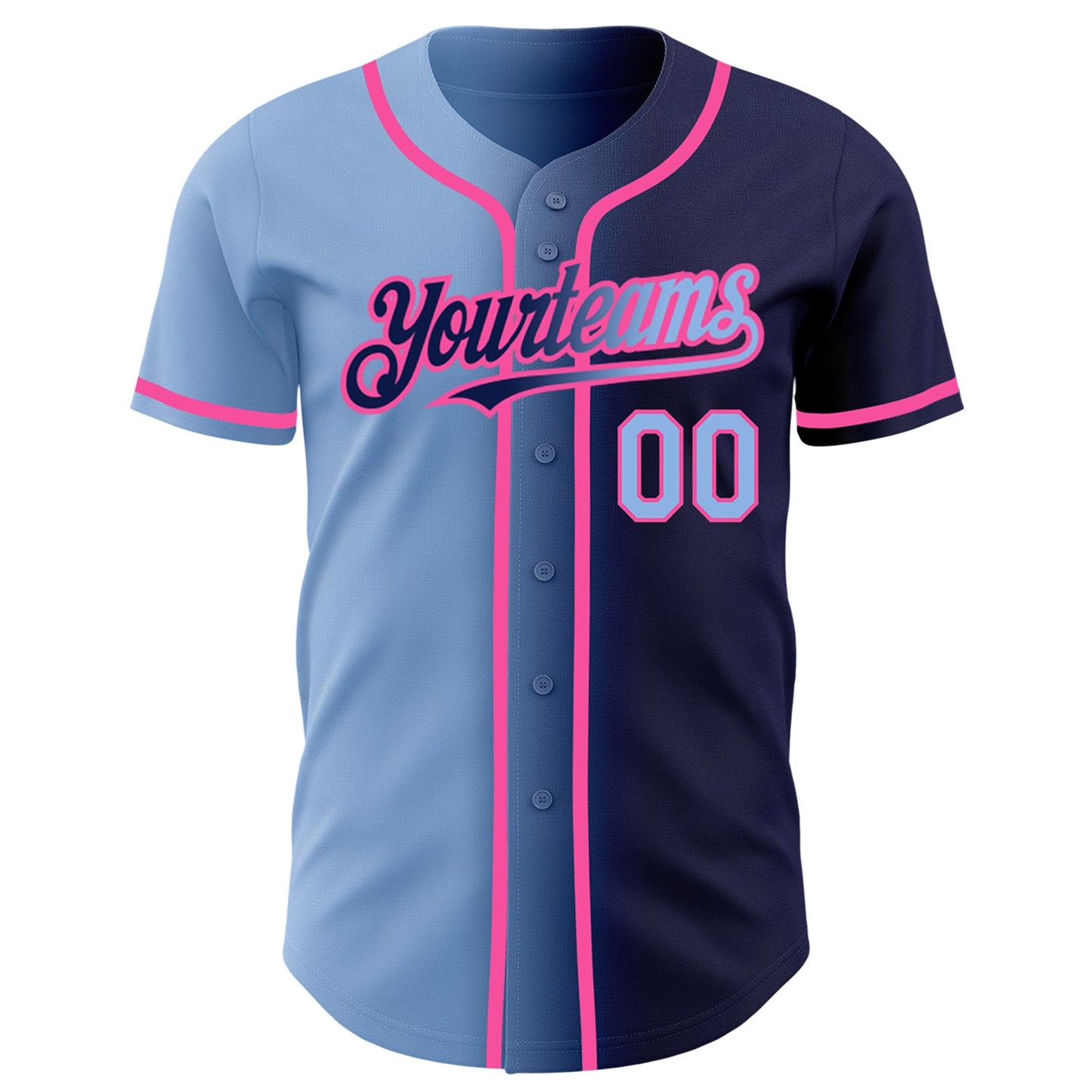 Custom Navy Light Blue-Pink Authentic Gradient Fashion Baseball Jersey view 2