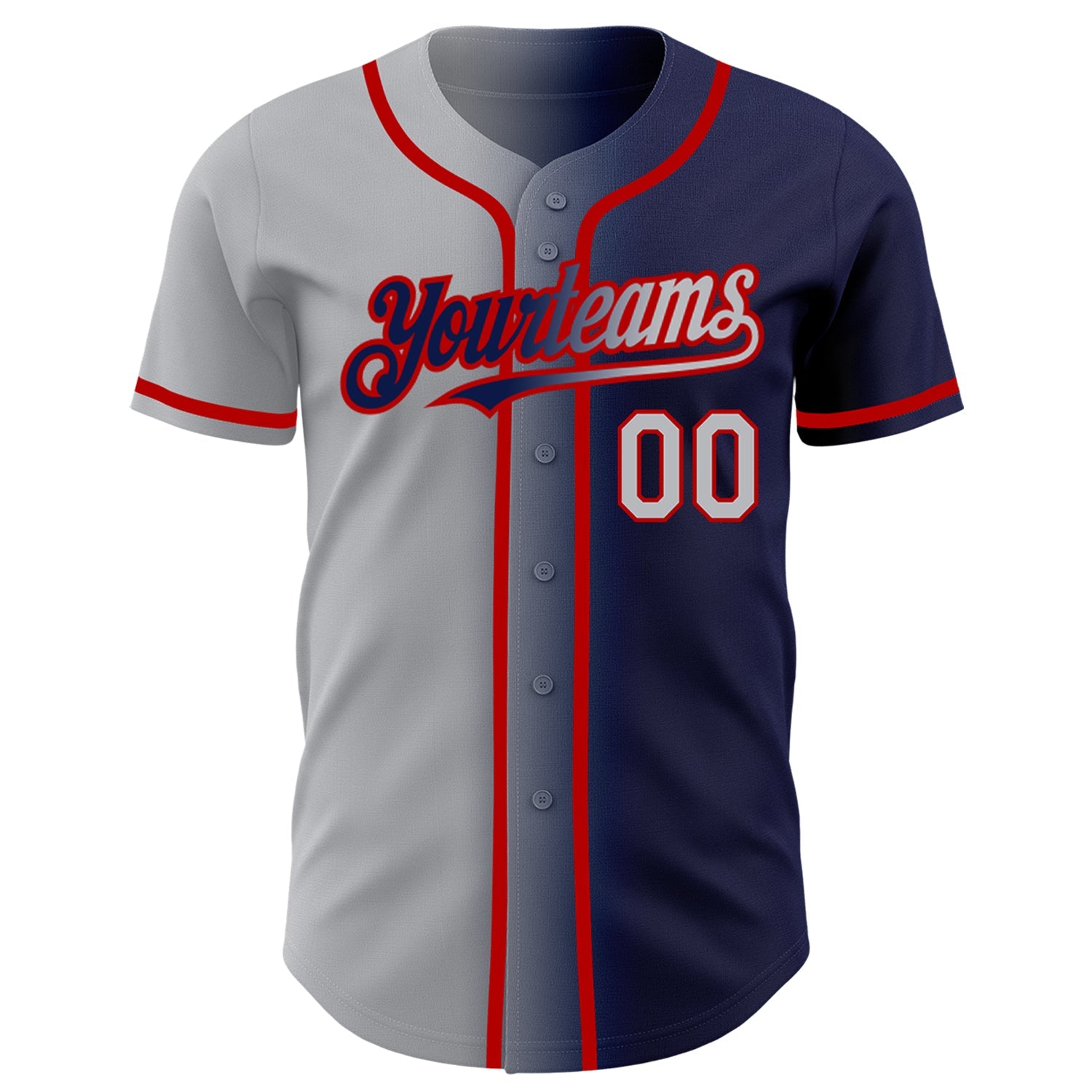 Custom Navy Gray-Red Authentic Gradient Fashion Baseball Jersey view 2