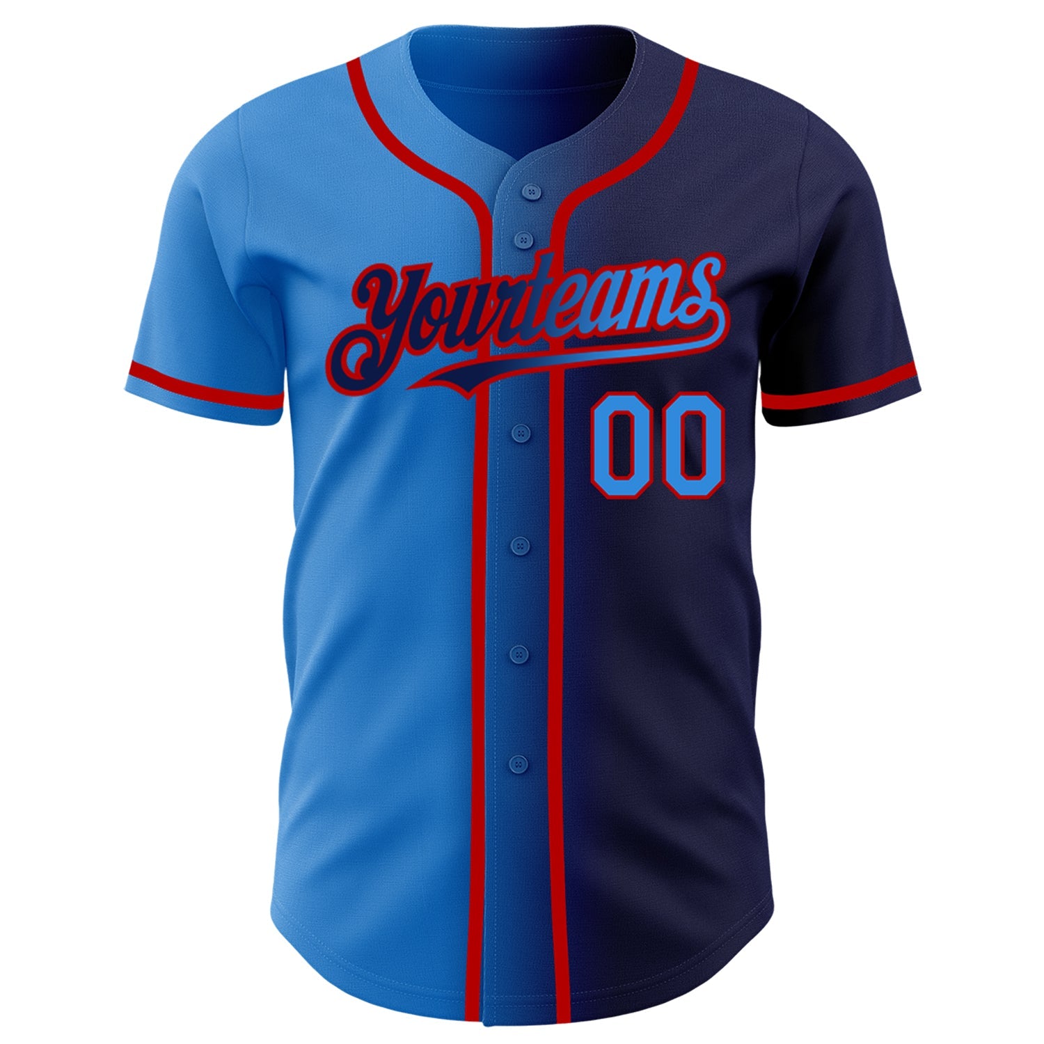 Custom Navy Electric Blue-Red Authentic Gradient Fashion Baseball Jersey view 2
