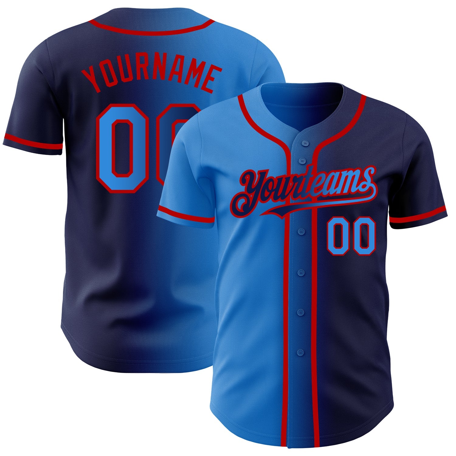 Custom Navy Electric Blue-Red Authentic Gradient Fashion Baseball Jersey - Main View
